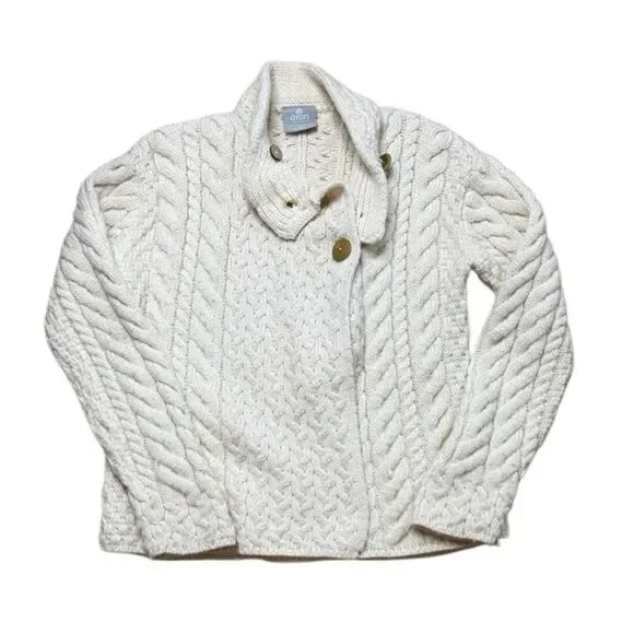 Aran Woollen Mills Super Soft Merino 3 Button Sweater Ivory Medium - Picture 3 of 9